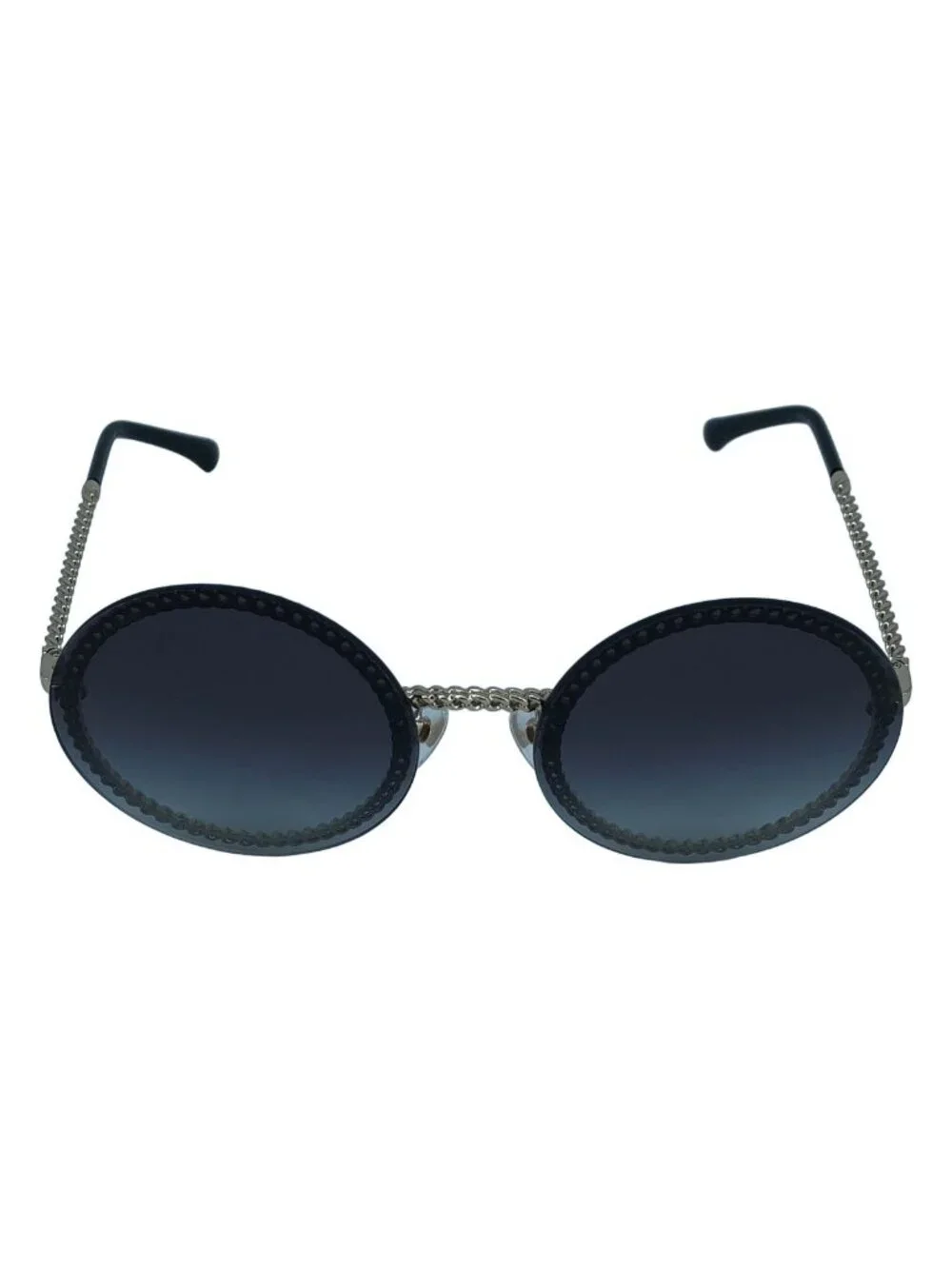 Chanel Mademoiselle CC Logo Chain Oval Sunglasses 58 Black Gold Eyewear